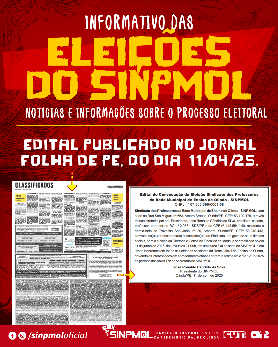 EDITAL DAS ELEIÇÕES DO SINPMOL PUBLICADO