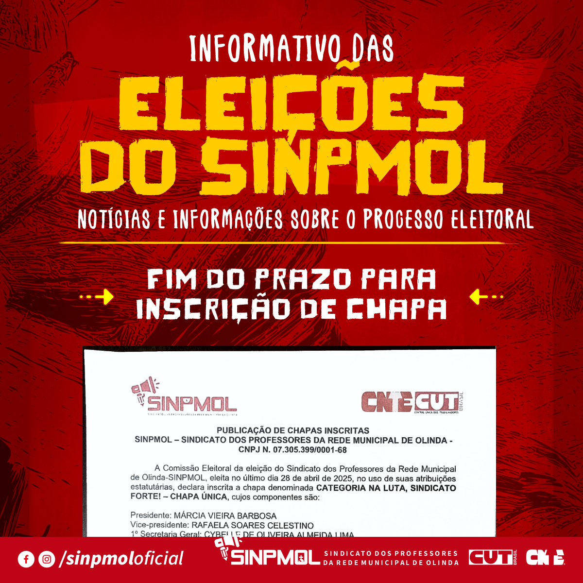 ELEIÇÕES SINPMOL 2025 – ATUALIZAÇÃO DE CHAPAS INSCRITAS